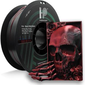 HP3DF 3D Printer Filament, Silk PLA, Color Changeable PLA Filament 1.75mm, Changes Color with Light and Angle, Dimensional Accuracy+/-0.02mm, 1KG Spool (2.2 lbs), Fit Most FDM Printer(Silk Red Black)