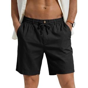 PLEPAN Mens Casual Linen Shorts - 7 inch Elastic Waist Drawstring Summer Beach Vacation Short XXL