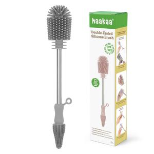 Haakaa Silicone Cleaning Brush - Baby Bottle Brush Cleaner for Breast Pump,Nipple,Breast Milk Storage Bag - Food Grade Silicone - 1 Count - Grey