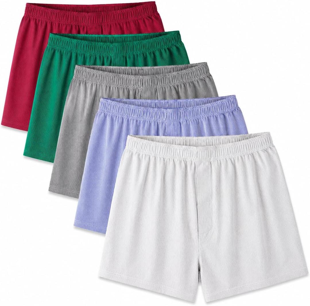 Mens Boxers 5 Pack, Loose Fit Cotton Boxer Shorts for Men, Breathable Woven Underwear for Sleep & Lounge, 3XL