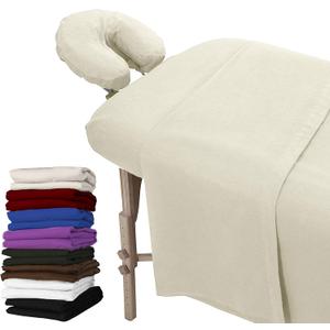 LONDON LINENS Extra Thick 3 Piece Set Massage Table Sheets Set - 100% Natural Cotton Flannel - Includes Massage Table Cover, Massage Fitted Sheet, and Massage Face Rest Cover (Natural)