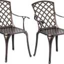 Indoor and Outdoor Patio Bistro Chairs with Armrest Bronze Dinning Set 2 Chairs, Cast Aluminum.