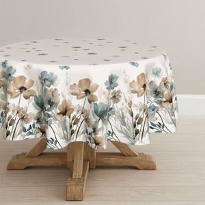 Horaldaily Vintage Tablecloth 60x60 Inch Round, Watercolor Flowers Washable Seasonal Table Cover for Party Picnic Dinner Decor (Beige)