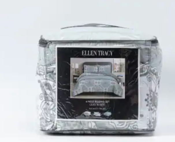 ELLEN TRACY 4 Piece Bedding Set Queen size. 1 Comforter 90×90 inch, 2 Comforter Shams 20×26 inch, 1 Quilt, 90×90 inch
