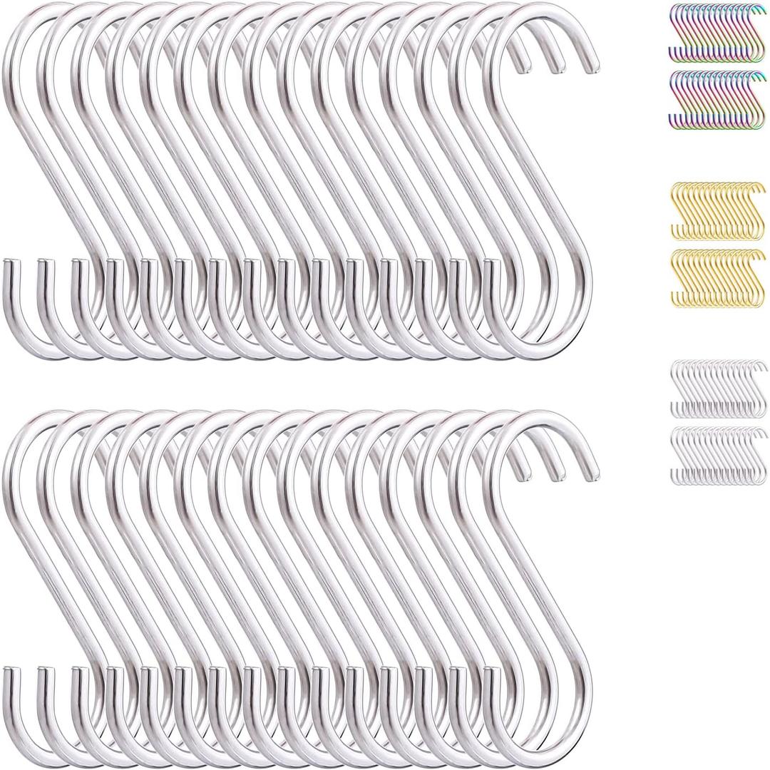 Evanda S Hooks for Hanging Pack of 30, Heavy Duty Stainless Steel Metal Mutil Purpose Hanger for Kitchen Pans, Pots, Utensils Tooks, Cups, Mugs, Clothes, Bags, Towels, Plants