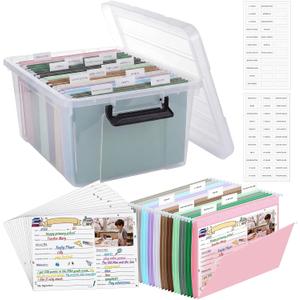 School Memory Box Organizer K-12 Memory Book School Years Keepsake Organizer with 24 Different Stages Memories Questionnaires 24 Colored File Folders 2 Labels for Kids Storage Pictures File Keeper
