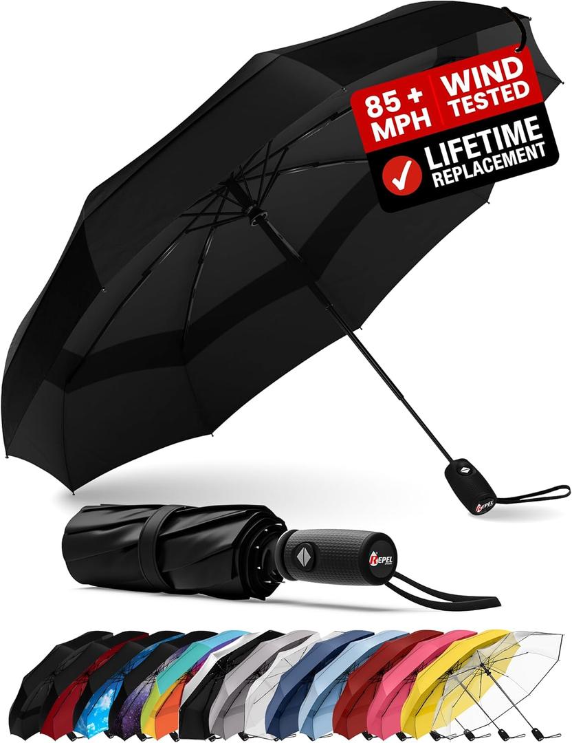REPEL Windproof Travel Umbrella - Compact & Withstands Winds up to 85MPH , Strongest Premium Auto Folding Umbrella for Rain and Sun - Durable, Light & Portable for Women & Men , Fits Backpack & Cars