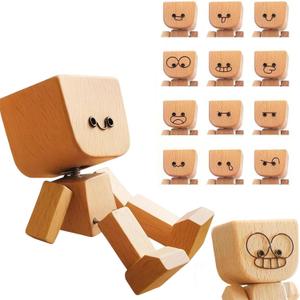 Shaking Wooden Man Figurine for Car Dashboard Decor with 12 Magnetic Expressions, Fun Dancing Feet Doll, Perfect Car Ornaments, and Wood Desktop Decor for Personalized Vehicle and Home Style
