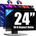 Magnetic 2 Pack Invisible Hidden Design Computer Privacy Screen Filter 24 Inch for Frameless Monitor 16:9 Aspect Ratio, Removable Anti Glare Blue Light Protector, Double Sided Reversible Eye Care Film