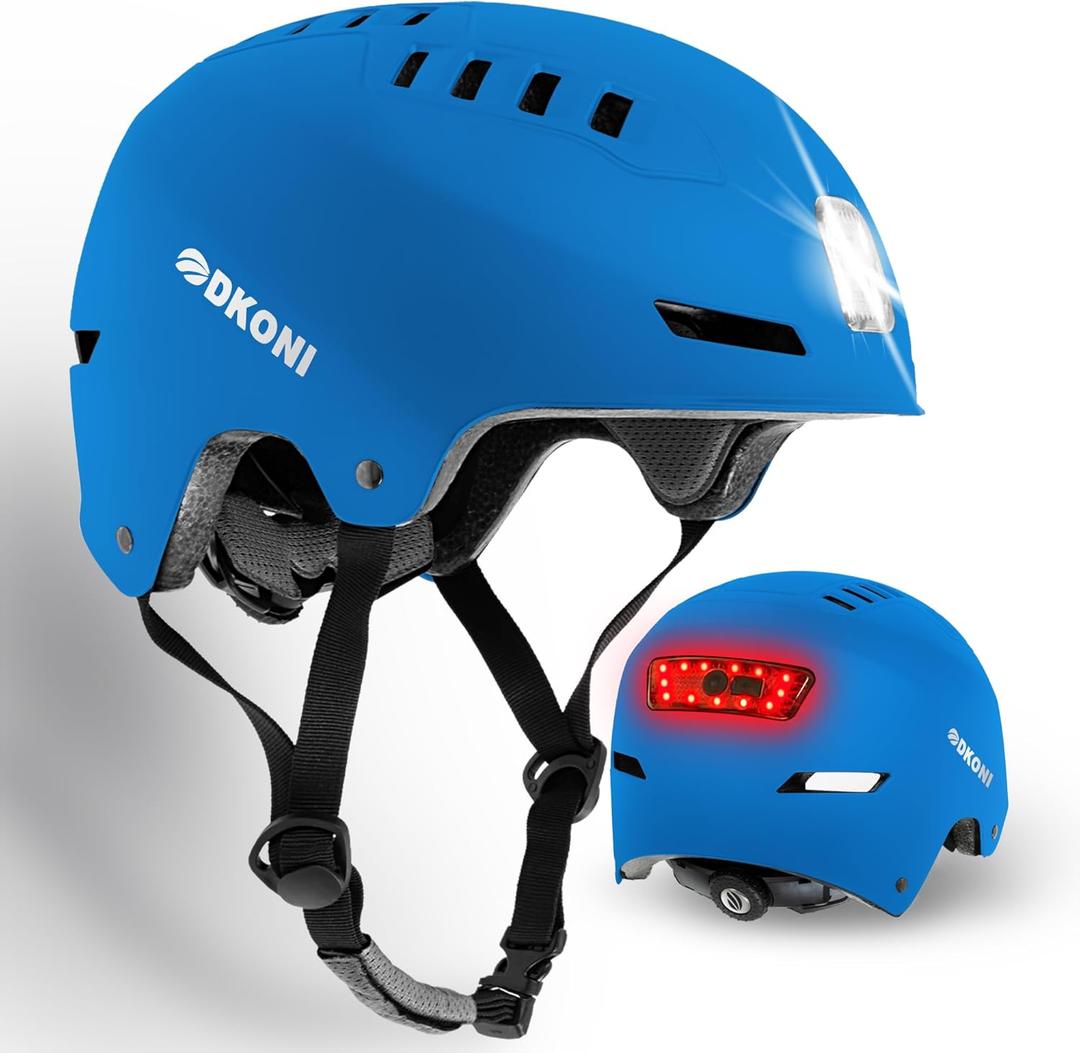 DKONI Bike Helmet with LED Lights Bicycle Helmets Commuter Cycling Helmet USB Rechargeable Front & Back LED Light Helmet for Adult Men Women M