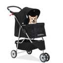 FDW Pet Stroller 3-Wheel Durable Foldable Cat Dog Stroller with Washable Liner Storage Basket Cup Holder,Dark Black