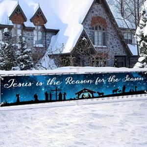 2 x Jesus Is the Reason for the Season Nativity Banner 11819.68 inch Christian Holiday Decoration Backdrop for Church Religious Event Home Outdoor Fence Wall Display Faith Photo Background (Three Kings Day Banner#003)