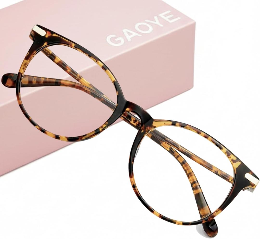 Gaoye Blue Light Blocking Glasses, Retro Round Eyewear Frame Anti Eyestrain Computer Glasses for Women Men (Tea Leopard/Transparent Lens)