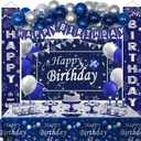 Blue Birthday Decorations, 37 PCS Blue and Silver Party Decorations for Men Boys Women Girls, Happy Birthday Backdrop Banner Tablecloth Party Supplies Confetti Balloons Arch