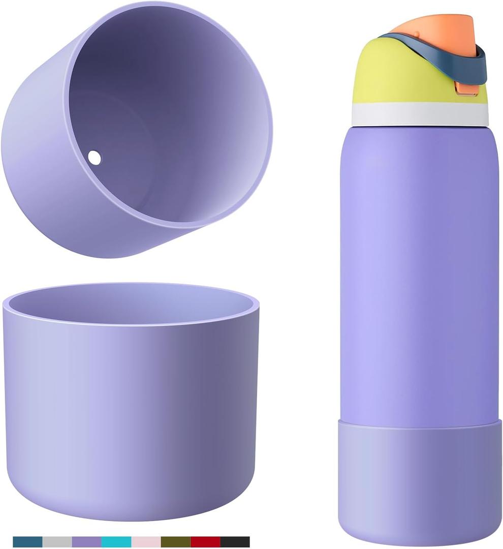 2 x Silicone Boot for Owala Water Bottle, 2PCS Anti-Slip Protective Sleeve for FreeSip/Twist/Flip Water Bottles, BPA Free, Dishwasher Safe, Bottom Bumper Cover Cup Accessories (40 Ounces, Purple)