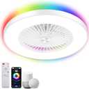 24" Low Profile Ceiling Fans with Lights, Smart Bladeless Ceiling Fan with Alexa, APP Control, Flush Mount Ceilings Fans Back Ambient RGB Light 3 Dimmable Color White