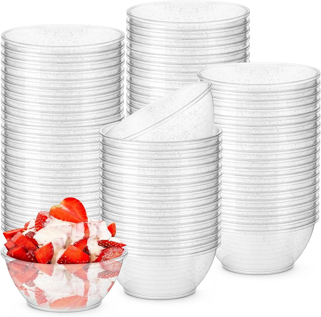 60Pack Clear Mini Plastic Bowls 6 Oz Disposable Premium Glitter Hard Salsa Dessert Ice Cream Candy Fruit Bowls for Serving, Weddings, Catering, Parties (Clear)