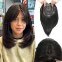 Hair Topper 12inch Clip in Synthetic Hair Toppers for Women with Thinning Hair Layered 6.5"X6.5" Big Base Toppers Hair Pieces for Women Daily Wear Black Brown