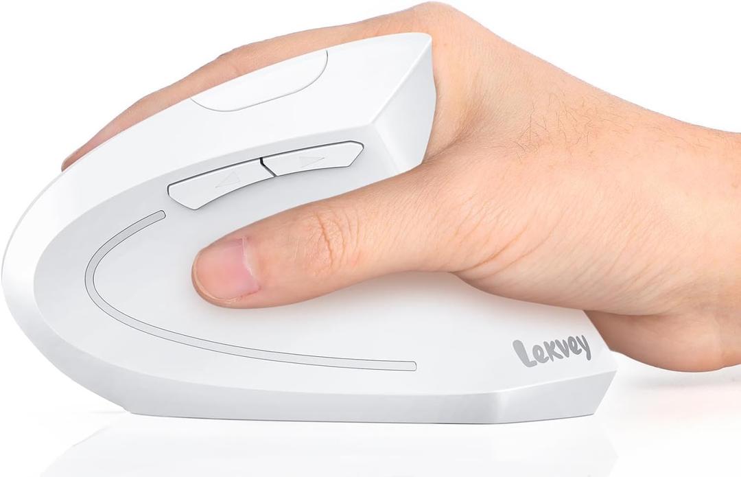 Lekvey Ergonomic Mouse, Vertical Wireless Mouse, Rechargeable 2.4G Optical Carpal Tunnel Mice with USB Receiver: 1000/1200/1600 DPI, 6 Buttons, for Laptop, Computer, Mac, PC, Desktop, Notebook, White