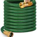 Garden Hose 75 ft NON-EXPANDABLE Water Hose, Flexible & Lightweight Kink Resistant Hybrid Hose, Leak-Proof Heavy Duty, Super Durable Fabric with 3/4" Solid Brass Connectors (Green)