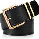 WERFORU Women Wide Belt for Dresses Thick Leather Belt with Big Gold Buckle Fahion Women Chunky Belt,Black 50in