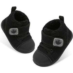 FEETCITY Baby Boots Boys Girls Infant Slippers Cozy Fleece Boots First Walking Shoes Warm Socks Newborn Crib Shoes (Black)