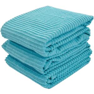 Serafina Home Aqua Light Blue Kitchen Dish Towels: (18" x 28", 3 Pack) 100% Cotton Cloth Soft Cleaning Drying Absorbent Ribbed Terry Loop, Multipurpose (Aqua Blue)
