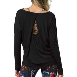 Sanutch Diamond Shape Long Sleeve Open Back Workout Top - Luxury Workout Shirt for Women, Stylish Gym & Yoga Wear (Medium, #1 Black)