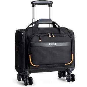Ponhog Rolling Laptop Bag - Rolling Briefcase with 4 Spinner Wheels, 15.6 Inch 1680D Nylon Water Resistant Computer Bag for Men and Women Work Travel, Black (Black, 15.6in)