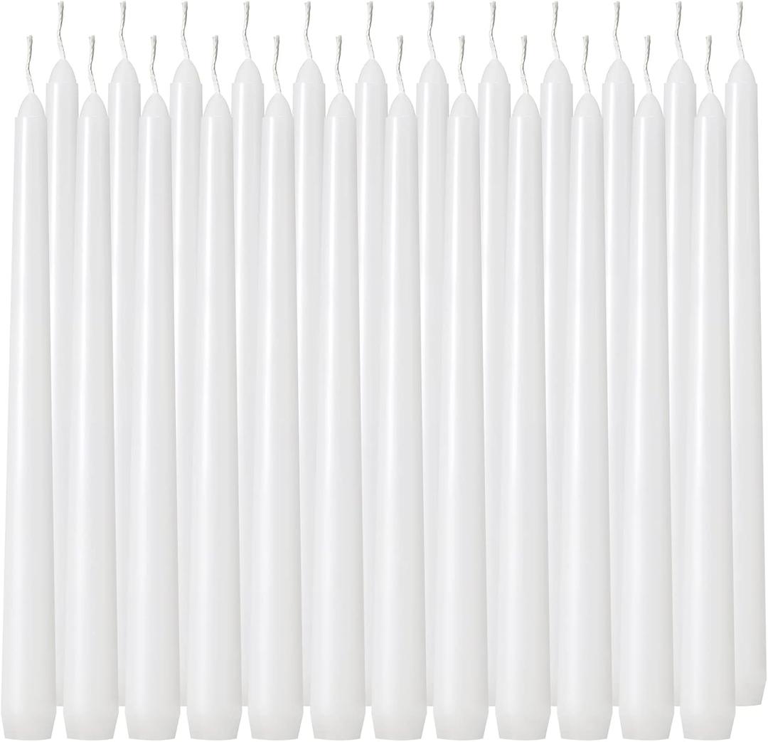 Tuyai 36 Pack Tall White Taper Candles, 10 inch (H) Dripless, Unscented Dinner Candle, Smokeless Taper Candles, Paraffin Wax with Cotton Wicks, 8 Hours Burn Time