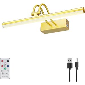 Picture Light,Wireless Art Lights for Paintings,13" Battery Wall Light,Remote Control Accent Lighting with Timer and Dimmable for Frame,Portrait,Artwork-Gold