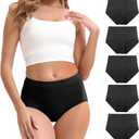 Women's Cotton Underwear High Waisted Briefs Stretch Full Coverage Panties (Black, L)