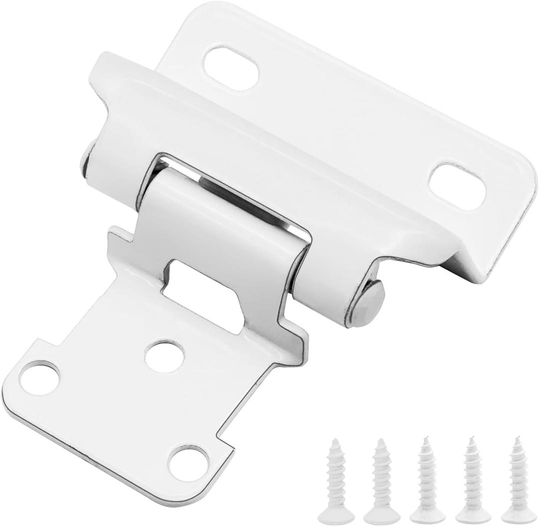 1/2" Overlay Semi Partial Wrap Cabinet White Hinges, 4 Pairs (8 Pcs) Self Closing White Hinges for Variable Kitchen Bathroom Cabinets Cupboard Doors