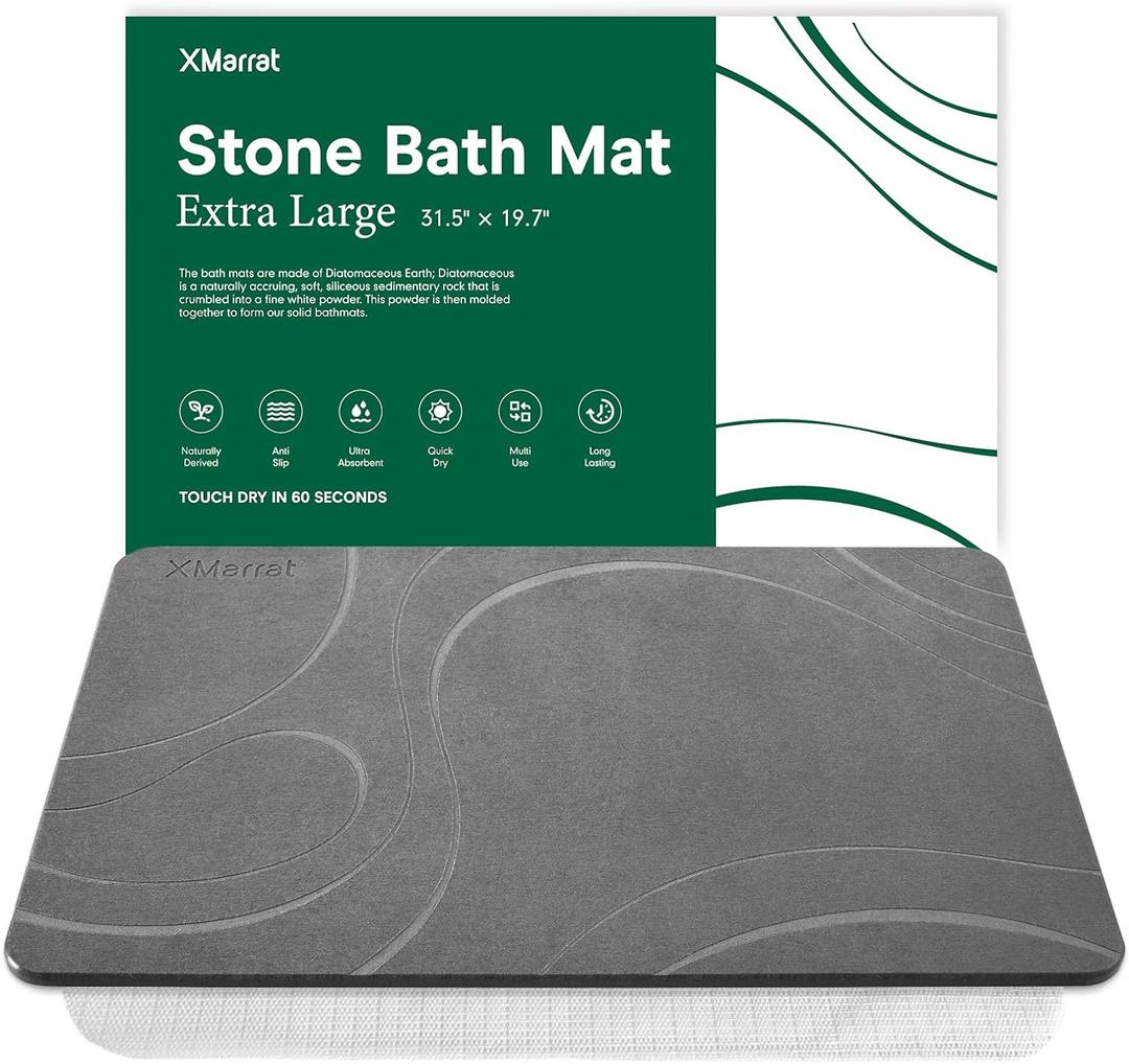 Large Stone Bath Mat, Super Absorbent Diatomaceous Earth Bath Mat Large, Quick Drying Non-Slip Diatomite Stone Bath Mats for Bathroom, Easy to Clean (Dark Grey, Extra Large 31.5" x 19.7") (1'8" x 2'8" (Rectangular))