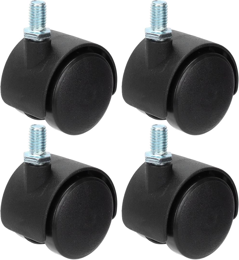 1.5in Caster Wheels Set of 4, Heavy Duty Casters with Brake, Swivel Plate Castors Pack of 4, Low Noise PU Plastic Material Wheels, Universal Caster for Cabinet Bookshelf Trolley, Black