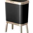15 Liters/ 4 Gallon Black Trash Can, Small Garbage Can with Push Button Lid, Stylish Simple Human Waste Basket with Gold Edge, Cat Proof Trash Bin Container for Kitchen, Bathroom, Study Room, Bedroom