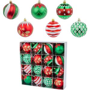 16 Pcs Traditional Classic Christmas Balls Ornaments for Xmas Tree, 80mm/3.15" Big Red and Green Christmas Decorations, Shatterproof Plastic Hanging Balls for Festivals Trees Decor