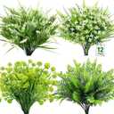 TURNMEON 12 Bundles 4 Styles Fake Plants Artificial Plants Outdoor, UV Resistant No Fade Fake Flowers Outdoor Faux Plants Boston Fern Lavender Plastic Greenery Shrubs for Outside Gardens Home Porch