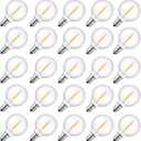 G40 Led Replacement Light Bulbs 1W Shatterproof Globe Bulb fits E12 Candelabra Screw Base, 1.5 Inch Dimmable Light Bulbs for Indoor Outdoor String Lights, Patio Cafe Decor, Warm White, 25 Pack