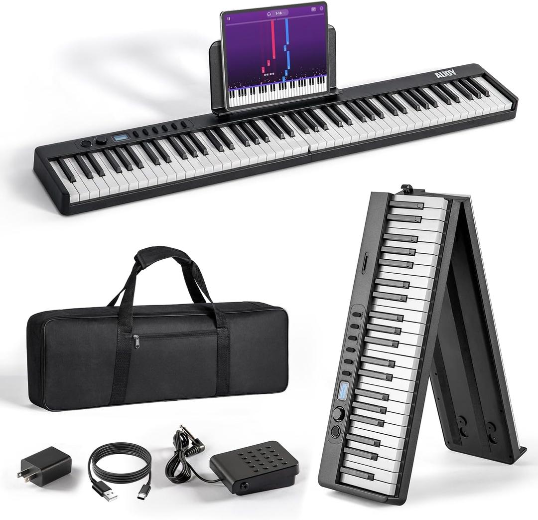AiJoy 88-Key Portable Piano Keyboard with Semi-Weighted Keys Folding Piano, Built-in Speakers/MIDI, Long Battery Life Electric Keyboard Piano for Beginners