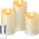 NURADA Outdoor Flameless Candles with Remote Timer - Waterproof Realistic Flickering LED Pillar Electric Battery Operated Fake Candle for Holiday Home Wedding Fireplace Decor - 3 Pack Ivory (D3"H4"5"6")