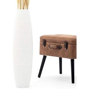 Leewadee Large White Home Decor Floor Vase – Wooden 28 inches Tall Farmhouse Decor Flower Holder for Fake Plant and Pampas Grass
