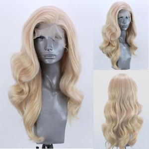 ELESTY Long Wavy Blonde Hair Synthetic Lace Front Wigs for Women Natural Hairline Heat Resistant Fiber Hair Free Part Glueless Lace Front Wigs Daily Party Lace Wigs 24Inch (M1866)