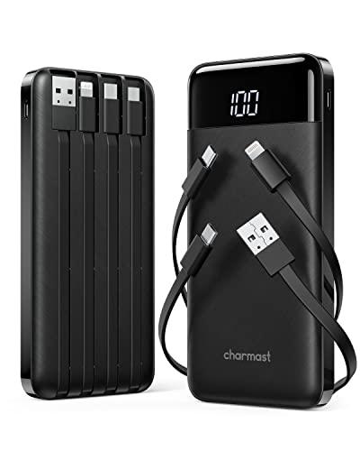 2 Packs Portable Chargers with Built in Cables, 2PCS Slim 10000mAh Travel Essentials Battery Pack 6 Outputs 3A Power Banks for iPhone Samsung Pixel LG Moto iPad