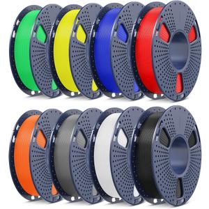 SUNLU PLA+2.0 3D Printer Filament Bundle, Multicolor PLA+ Filament 1.75mm, Individually Vacuum Packed, 0.25kg per Spool, 8 Pack, 2kg Total, Black+White+Grey+Red+Klein Blue+Yellow+Green+Sunny Orange