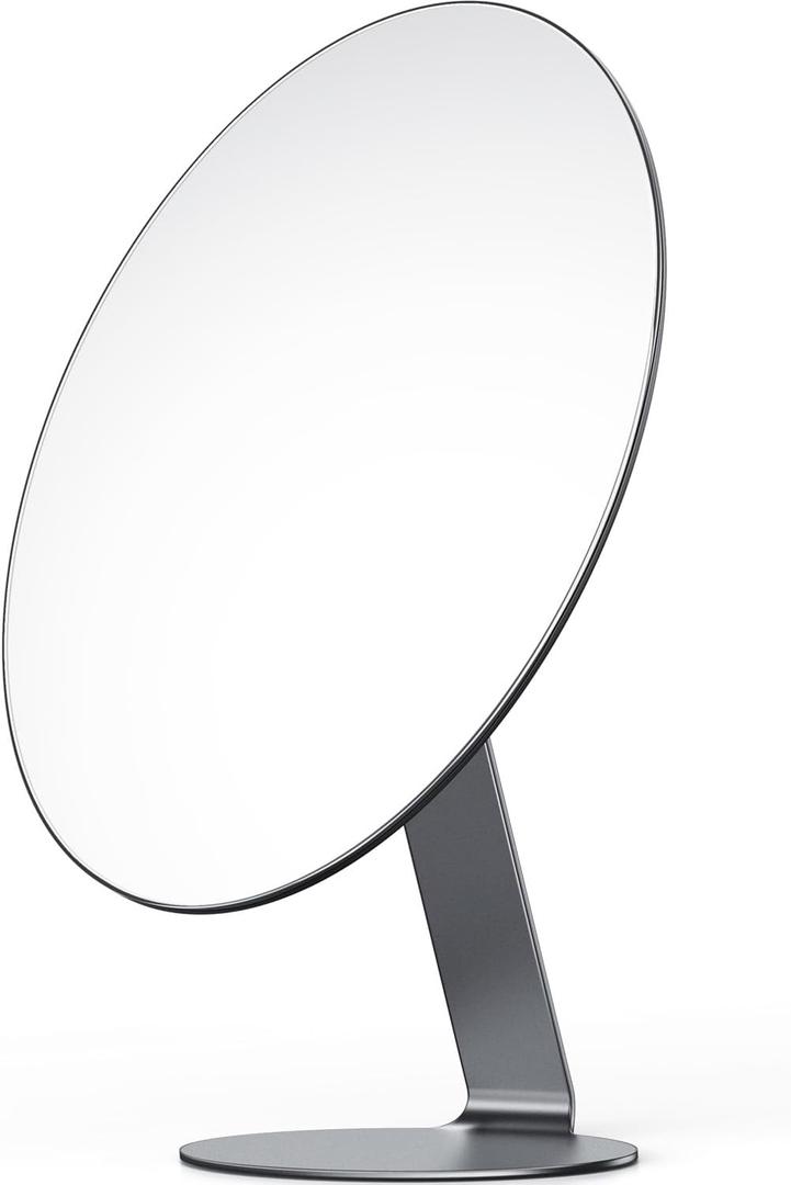 NEZZOE Oval Makeup Mirror for Desk, 12 Inch Frameless Metal Standing Table Top Mirror, Adjustable Angle