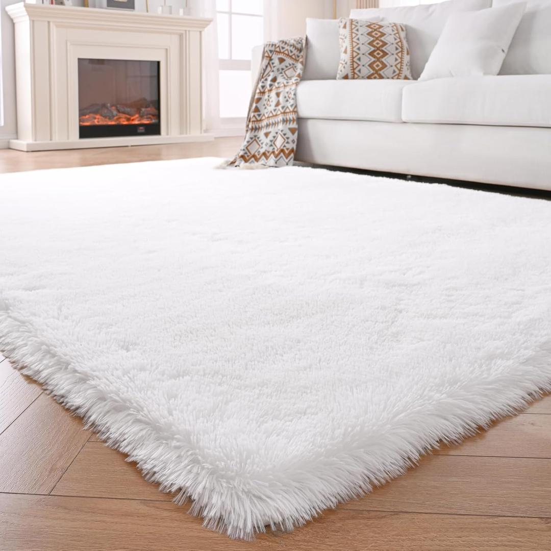 White Area Rug for Living Room: White Shag Rugs for Bedroom - Fluffy Area Rug 5x8 Plush Shaggy Carpet for Living Room,Bedroom