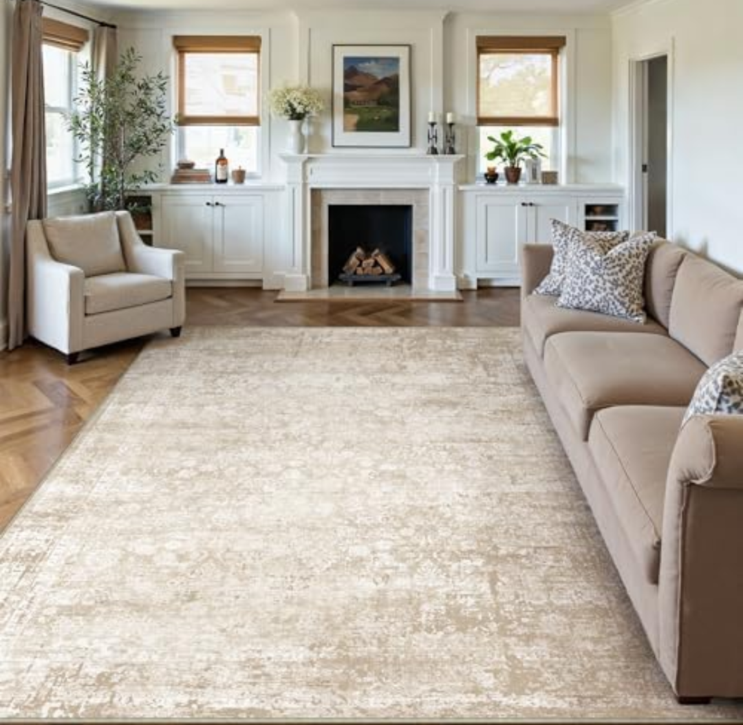 Area Rugs 8x10 Living Room: Washable Rug Modern Abstract Large Rugs Soft Non Slip Neutral Rug Stain Resistant Indoor Carpet for Bedroom Kitchen Dining Room Table Nursery Home Office Rugs(Beige,8'x10')