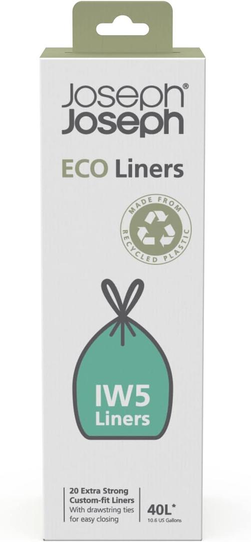 Joseph Joseph IW5 40L/10.6 Gallon Eco Liners Recycled Trash Bags 20 Count (1 Pack) - Grey
