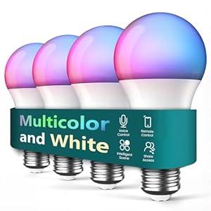 TREATLIFE Smart Light Bulbs 4 Pack, UL Certified 2.4GHz Color Changing Light Bulb, Works with Alexa Google Home, A19 E26 Dimmable LED Light Bulb 9W 800 Lumen for Party Decoration, Smart Home Lighting